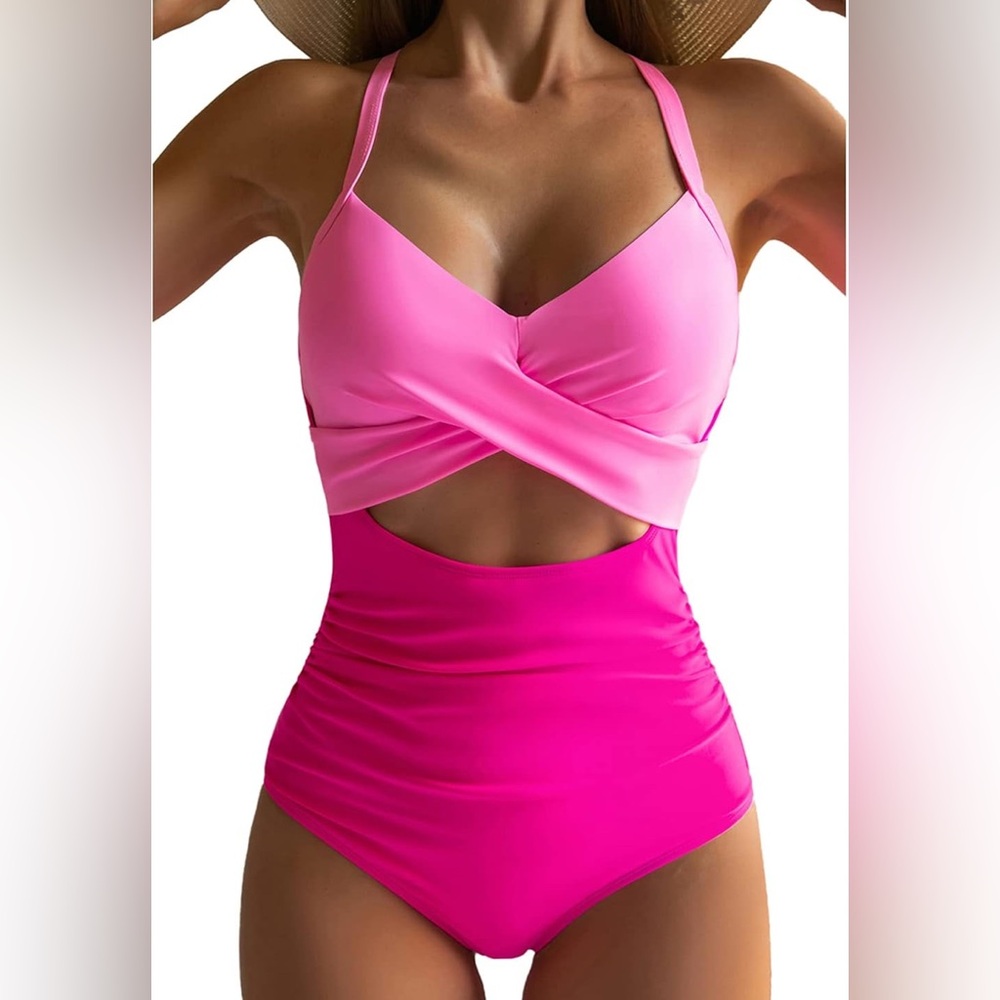 *SOLD* Eomenie Women’s Pink Cutout One Piece Tummy Control Swimsuit